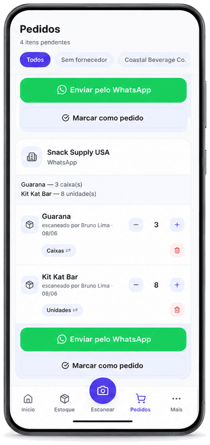 Estoqui supplier order ready to send via WhatsApp